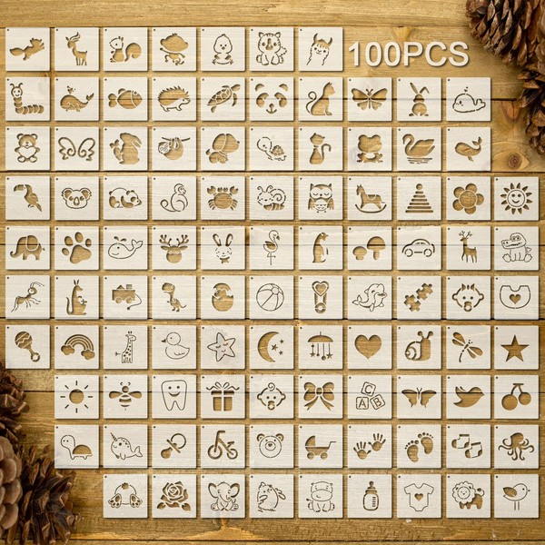 100 Pcs Stencils for Painting on Wood Reusable Stencil Crafts