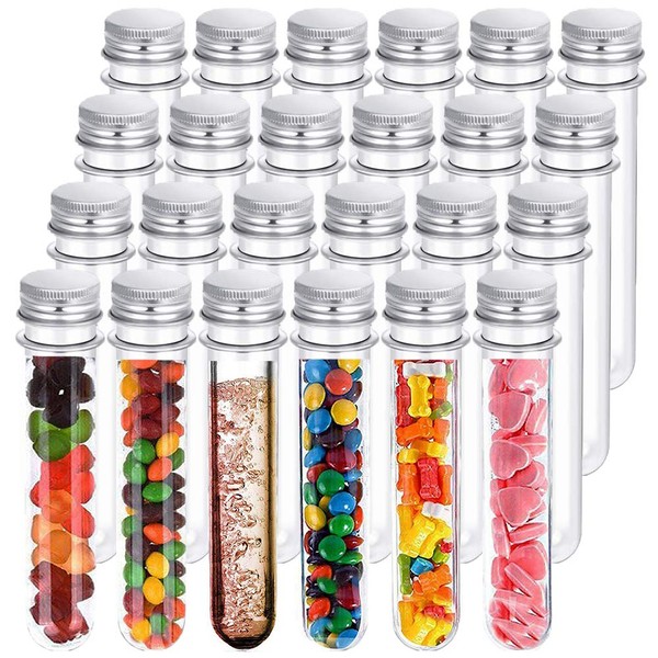 24 PCS Plastic Test Tubes,45ml Clear Test Tube with Caps,140x25mm Test Tube for Candy Storage,Party,Decoration,Beads Display,Lab