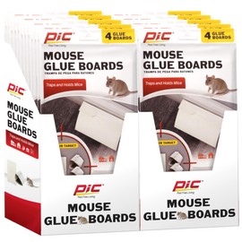 PIC Mouse Glue Boards, Baited Glue Trap with Sticky Adhesive, Sticky Mouse Traps for Indoors, Trampas para Ratones Pest Control Trap, Easy to Set, Non-Toxic, Disposable, 12 Pack (48 Traps Total)