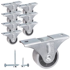 SKIR'CO (Pack of 8 pcs) Small 30 mm Furniture Castors, Grey Rubber Wheels, Fixed Casters, Non-Swivel, One-Way Direction, Screws Included (8)