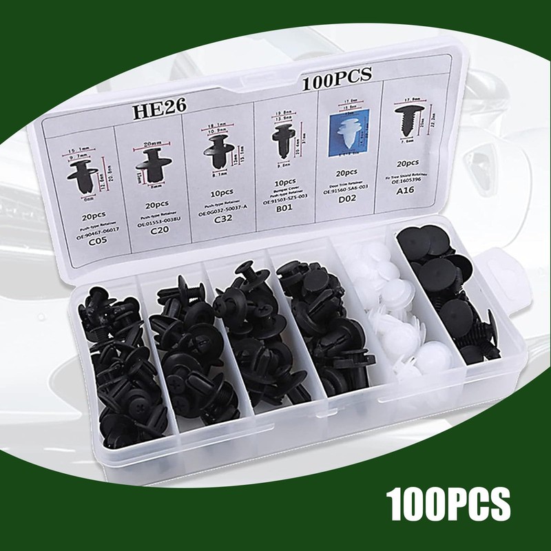 Irinidig 100 PCS Car Bumper Retainer Clips, Complete Sizes Quantities