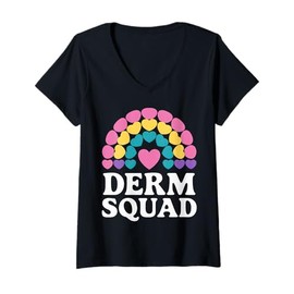 Womens Derm Squad Colorful Heart Rainbow Dermatology Colorful V-Neck T-Shirt