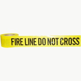[NO ADHESIVE] JVCC Barricade Tape [2.5 mil thick] (BR-1): 3 in. x 1000 ft. (Yellow with Black "FIRE LINE DO NOT CROSS" printing)