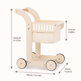 OOOK Baby Push Walker Doll Stroller, Wooden Baby Walker for Girls and Boys, Kids Shopping Cart for Toddlers, Kids Stand Learning Walker with 4 Wheels
