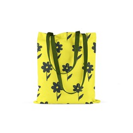 Le Jardin du Lin Printed Shopping Bag with Green Long Handles, Reusable Bag, Foldable, Fabric Bag, Size: 34 x 40 cm