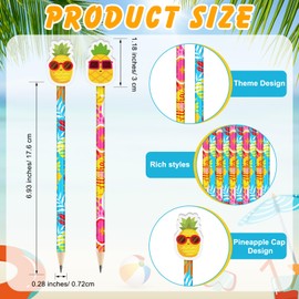 AmazingSpark 32 Pcs Tropical Pencil with Pineapple Eraser Topper Luau Party Favors Gifts Summer Hawaiian Hibiscus Supplies Beach Tiki Pineapple Party Decorations for Office Home Supplies
