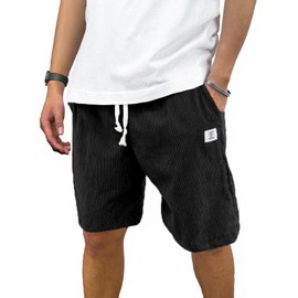 Mancozy Men's Casual Loose Fit Shorts Summer Beach Corduroy Shorts for Men Hiking, Black Medium