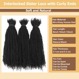 8-12 Inch Sister locs Human Hair Handmade Interlock Locs Curly Tips Sister Locs Real Human Hair Microlocs Extensions Permanent Dreadlock Extensions Natural Soft Looking (0.2cm,10 Inch-10 Strands)