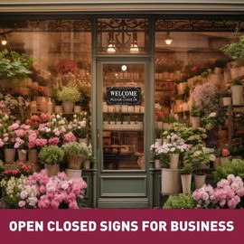 PLIGREAT Vintage Frame Style Open Signs Double Sided Open Closed Sign Bussiness Welcome Hours Sign Plaque for Retail Store Bar Bakery Shop Window Wall Decor Hanging Door Sign with Chain