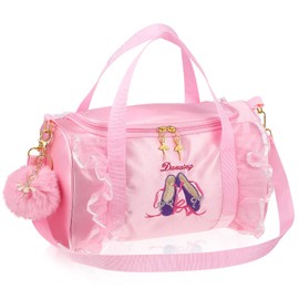 VALICLUD Ballet Dance Bags with Pom Pom Keyring for Girls Gymnastics Handbag, As Shown