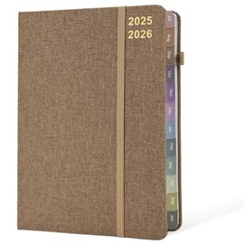 2025-2026 Weekly & Monthly Linen Cover Planner, July 2025 - June 2026 To Do List Notebook Academic Year Calendar with Colorful Monthly Tab, Pocket, Pen Loop