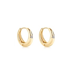 Super Luna Yellow Gold Hoop Earrings Women's 925 Silver Gold-Plated - Round Gold-Coloured Earrings with Moissanite - Fine Jewellery for Women, Sterling Silver, Created Moissanite