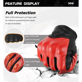 LYHXS-MOTOS Vintage Leather Motorcycle Riding Breathable Gloves - Comfortable, Wear-Resistant Motocross Gloves with Full Finger Protection for All Seasons (Black with Hole, Large)