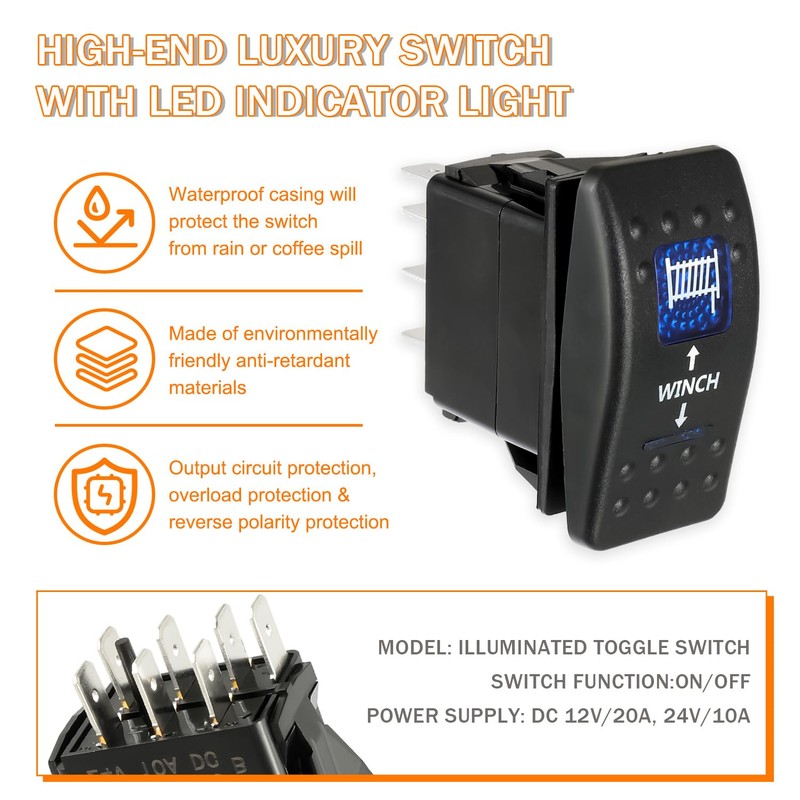 HUAREW 12 V Car Illuminated Rocker Switch, 7-Pin Toggle Switch,