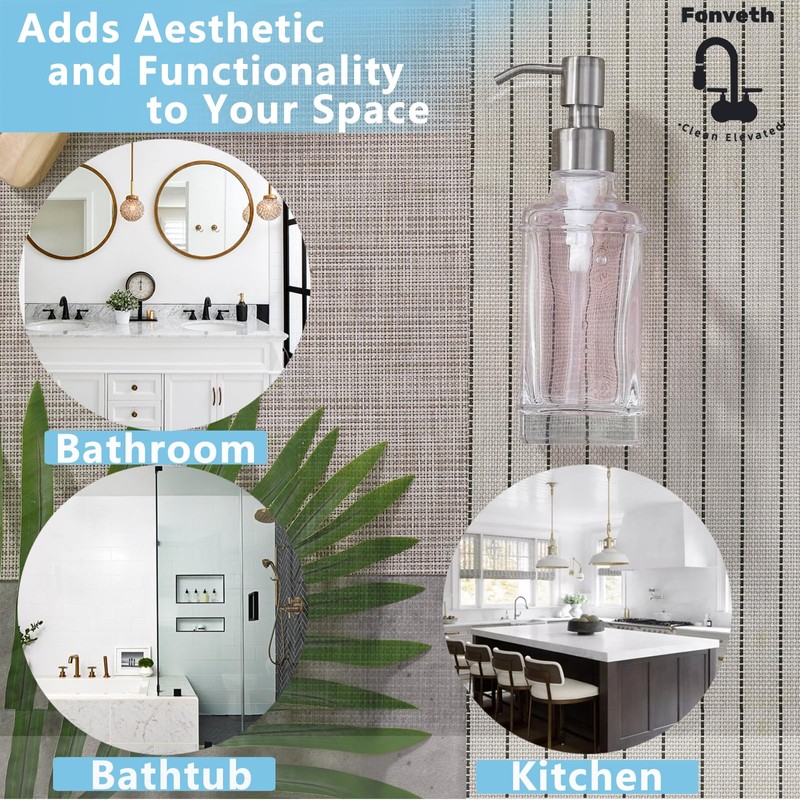 Fonveth Clear Glass Soap Dispenser with Brushed Nickel Pump, 10