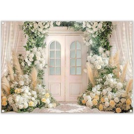 Luminora 7x5ft Fabric Wedding Backdrop White Roses Wall Curtain Boho Floral Photography Background Indoor Bridal Shower Party Decorations Photo Banner Props