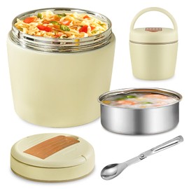Thermos Alimentaire Chaud, Thermal Container for Food, 1.5 L Thermal Lunch Box, Stainless Steel Warming Container, with Foldable Spoon, Used for Keeping Food and Soups Warm