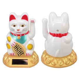 Cryfokt Solar Powered Maneki Neko Lucky Cat, White, Traditional Cultural Style, Solar Waving Arm, Premium Plastic Material, Office Desk, Window, Car Dashboard Decor