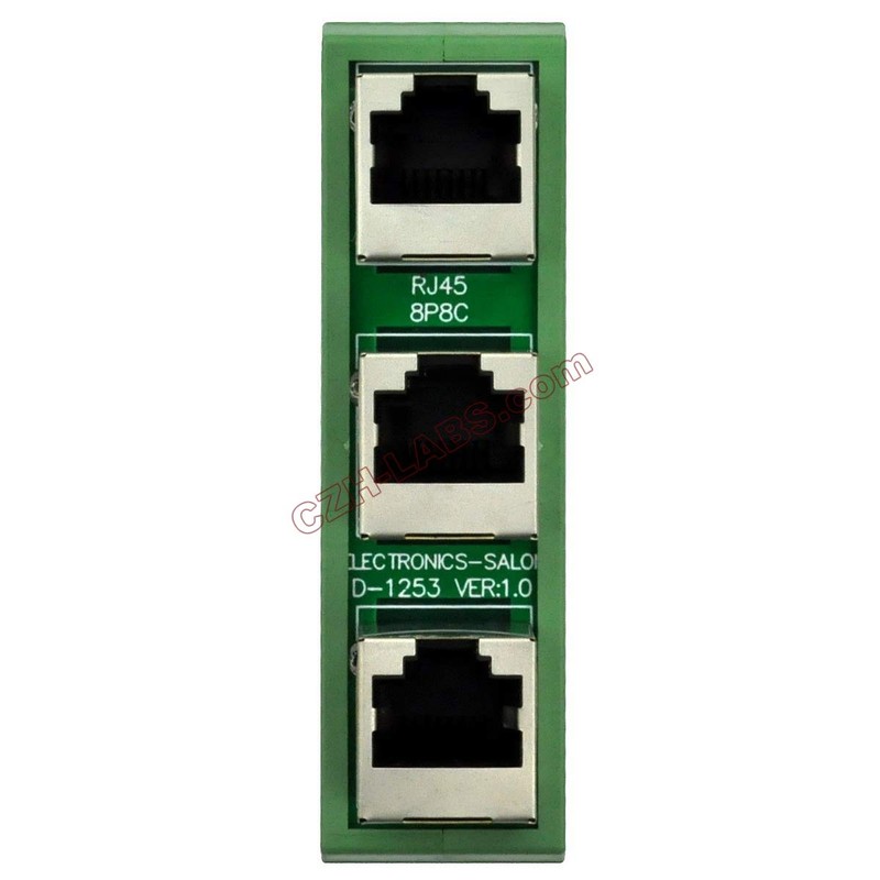 Electronics-Salon Slim DIN Rail Mount RJ45 8P8C 3 Jacks Splitter