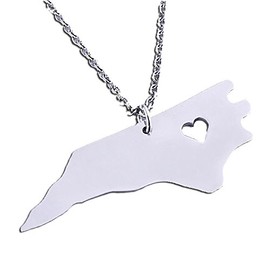 Meiligo 18K Gold Silver Country Map Charm Pendant North Carolina State Map Necklace Jewelry (Silver)