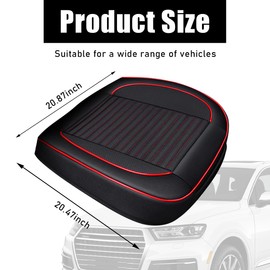 Ziciner Car Seat Bottom Cover Pad, 24.4"×21.7" Leather Vehicle Seat Protector Mat with Pocket, Auto Front Seat Button Cushion Pad, Universal Interior Decor Car Accessories (Black+Red)