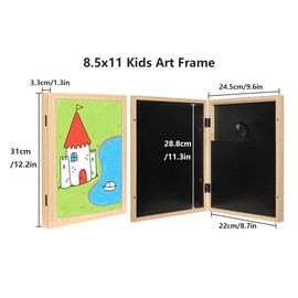 kennethan Kids Art Frames, Front Opening Picture Frames with Changeable Display, Holds 50 Artworks, for 3D Picture, Crafts, Children Drawing, Hanging Art, Portfolio (Oak, A4-2 Pack)