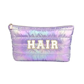 Hiroyuki Iridescent Makeup Bag, 14 inches Cosmetic Bag, Large Capacity Travel Pouch, purple, Hair