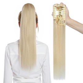 MY-LADY Ponytail Extension Human Hair Claw Clip in Ponytail Hair Extension Long Straight Pony Tail Hair Extensions Real Human Hair for Women Platinum Blonde 18 Inch 115g