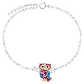 LOVE YOUR CITY Small Colourful Owl Bracelet Jewellery Gifts for Girls Children Lovingly Crafted Children's Jewellery 925 Sterling Silver with Enamel 14-17 cm Adjustable, Sterling Silver