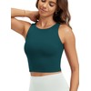 ODODOS Double Layer High Neck Crop Tank for Women Cloud Feeling Sleeveless Casual Yoga Cropped Tops, Forest Teal, Medium