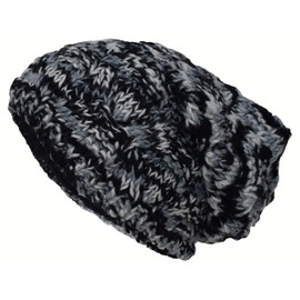 Gheri Cable Knit Winter Fleece Lined Floppy Hat Wool Rasta Hat, Black tie colour, Einheitsgröße