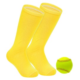 Toddler Soccer Socks for Boys Basketball Baseball Sock Girls Althletic Softball Knee High Tube Long Socks for Youth 1 Pair Solid Yellow 6-9 Years