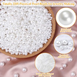 Anezus 2205Pcs White Pearls for Craft, Assorted Sizes Fake Pearl Beads, Sew on Pearls, Bulk Loose Pearl Beads with Holes for Jewelry Making, Bracelets, Necklaces, Hairs, Decoration, Vase Filler