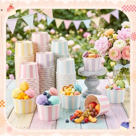 Zopeal 240 Pcs 5 oz Ice Cream Cups Disposable Dessert Bowls Ice Cream Cup Paper Snack Cups for Birthday Easter Wedding Carnival Party Supplies for Sundae, Soup, Yogurt(Stripes)