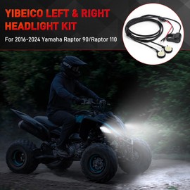 YIBEICO Left & Right Headlight Kit for 2016-2024 Yamaha Raptor 90 Raptor 110, Plug and Play Headlight Bulbs With Switch Wire Harness, Bright White Waterproof LED Headlamp Wiring Harness Kit