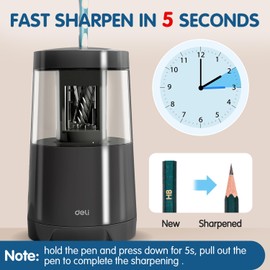 Deli Electric Pencil Sharpener, Automatic Pencil Sharpeners for No.2 Pencils Colored Pencils, Auto Stop, USB & Battery Operated for Kids, Students, Classroom, Home and Office, Black