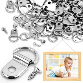 Ganchos para Colgar Cuadros, 80 Piezas Ganchos para Cuadros con Anillo en D, Gancho de Marco para Colgar Marcos, Relojes, Cuadros y Espejos