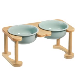 Elevated Ceramic Dog Bowls, Raised Dog Bowl with Anti-Slip Stand, Pet Feeding Dishes for Medium Sized Dogs, Modern Pet Feeder Bowl, Dog Food & Water Bowl Set (6.3" Tall-28oz-Light Green)