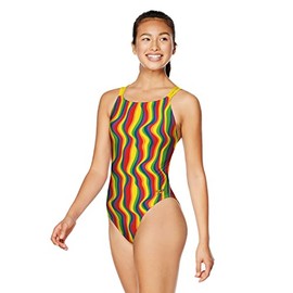 Speedo Women's Standard Swimsuit One Piece Endurance Fixed Back Double Strap, Rainbow Tide, 30