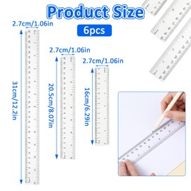 6 Pack Clear Plastic Ruler 6 Inch 8 Inch 12 Inch Flexible Transparent Ruler Small Straight Edge Ruler Measuring Tool Rulers Bulk for Kids School Classroom Drawing Journaling