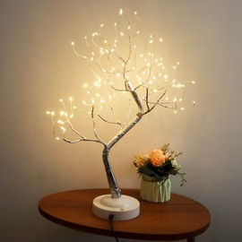 JOINTWIN Fairy Light Tree 108 Led Twinkle Tree Fairy Light Spirit Tree Lamp Battery/USB Operated 6 Hours Timer Function with 8 Lighting Mode Silver Adjustable Branches Home Decoration(Warm White)