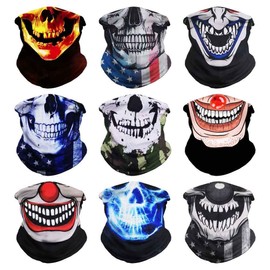 VCZUIUC Headwear Bandana Head Wrap Face Scarf Mask Neck Warmer Balaclava for Sports (Medium (Quick Dry), 9pcs Skull-A)