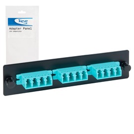 ICC LC-LC Fiber Optic Adapter Panel, LGX Compatible, 12 Fibers, Multimode 10G, Aqua 94V-0 Adapters, Push Fasteners, Black Steel