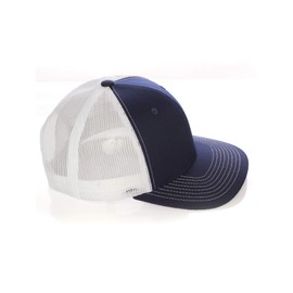 Structured Trucker Mesh Hat Custom Colors Letter H Initial Baseball Mid Profile (Navy White White Gold)