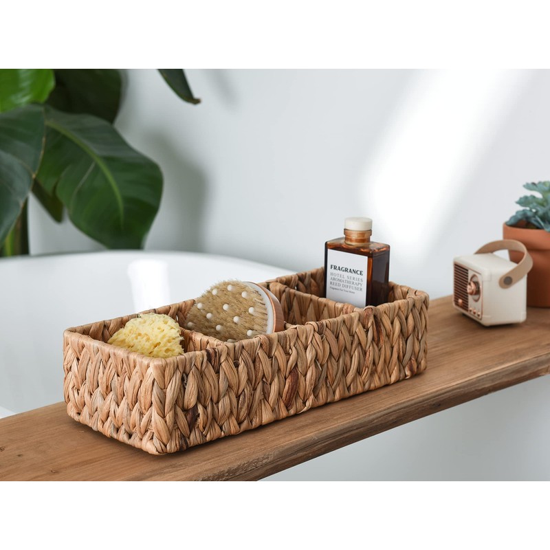 StorageWorks Small Wicker Basket for Organizing with 4-Section, Natural Water