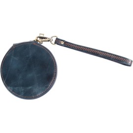 Monedero Vintage Redondo De Cuero Con Cremallera Mini Billetera Con Cordón Para La Muñeca Bolsa De Cambio Para Tarjetas Efectivo Y Llaves 4.13X4.13X0.78in