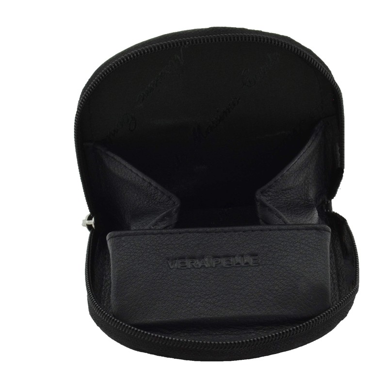 Conte Massimo Men's Genuine Leather Coin Purse, Black with zip,