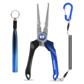 TRUSCEND Lockable Handy Fishing Pliers with Innovative Ergonomic Handle, Saltwater Corrosion Resistant Teflon Coated Fishing Tool, Multi-Function Fishing Gear with Mo-V Cutter, Amazing Fishing Gift