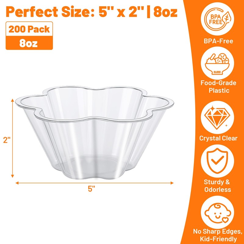 200 PCS Small Clear Plastic Bowls – 8 OZ Disposable