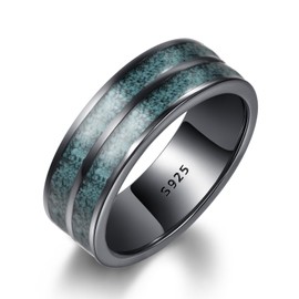 ADMETUS Black Rings for Men Sterling Silver Turquoise Ring for Men Wedding Band Rings Engagement Promise Ring Turquoise Jewellery Comfort Fit Size 8